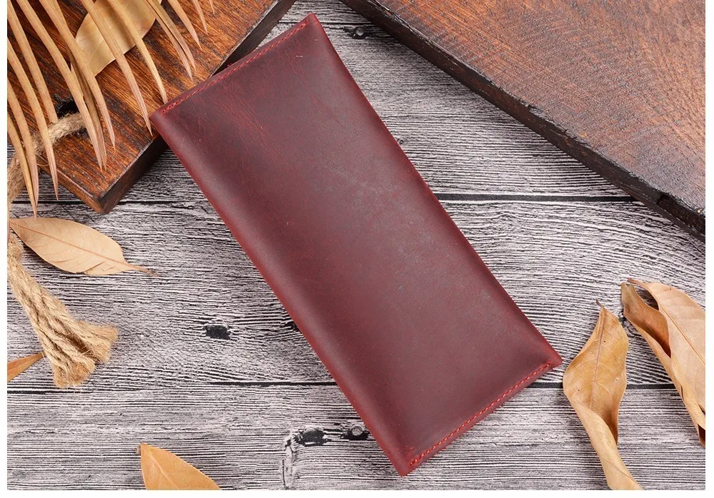 50 pieces / lot 19.5x9.5 cm Genuine Leather Long Wallet Men Bifold Men Wallet Vintage ID Card Holder Purse For Male Gifts