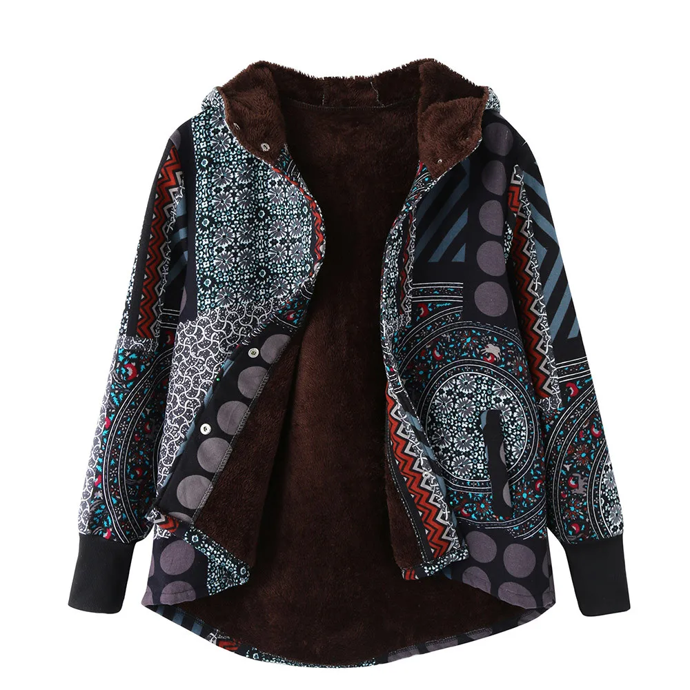 F Стильный бар дизайн для женщин Boho теплое пальто с меховым капюшоном для женщин большие размеры пальто женские толстые флисовые куртки женские пальто - Цвет: F