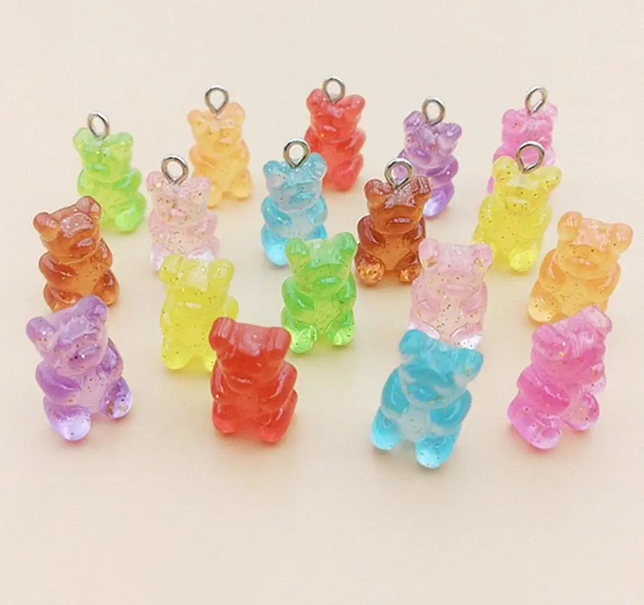100 PCS Without hook Ожерелье с плоской задней частью, Медвежонок харибо, сверкающий, сладкая клейкая конфета, медвежонок, подвески для брелока, украшения своими руками - Окраска металла: 100 PCS Without hook