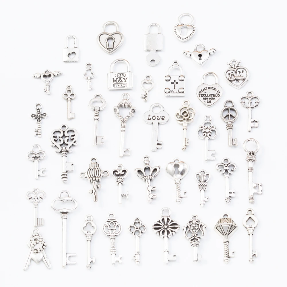40 шт. 40 различных ключей тибетский серебряный микс Стили Подвески самодельные ювелирные изделия для изготовление браслета ожерелья Аксессуары js2233