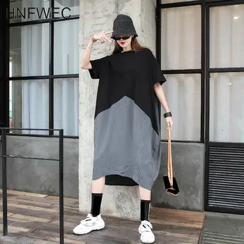 

Europe Style Patchwork Fashion Irregular Loose Plus Size Casual Dress 2020 Spring Summer Women Small Fresh Dress T178