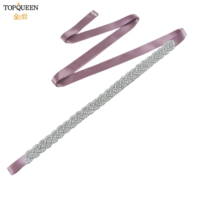 TOPQUEEN S216 Women's Rhinestones Belt Handmade Wedding Dresses Belt Marriage Bridal Ribbion Belts Wedding Bride Sash Party Belt Antique Violet