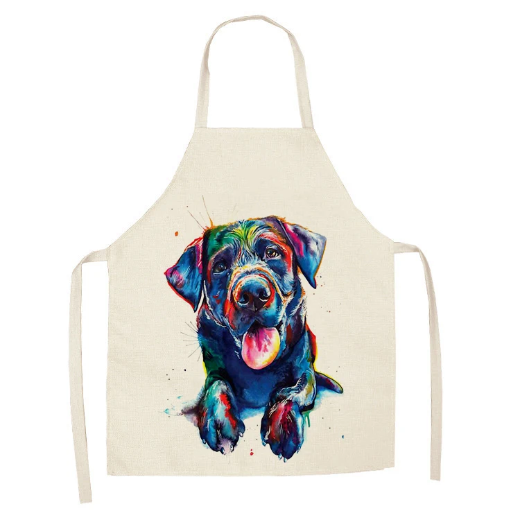 1Pcs Kitchen Apron Colorful cartoon dog flowers Printed Sleeveless Cotton Linen Aprons for Men Women Home Cleaning Tools 55*68cm