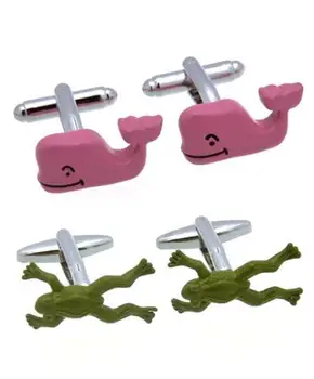 

10pairs/lot Novelty Cartoon Pink Dolphin Shark Cufflinks Green Frog Cuff Links Copper Plating Cufflinks Men's Jewelry