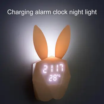 

Rabbit Shape LED Night Light Alarm Clock Electronic USB Charging Protable Digital Temperature Silent Electronic Clock