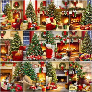 

HUACAN Painting By Number Christmas Tree Kits Home Decor Pictures By Numbers Winter Drawing On Canvas HandPainted Art DIY Gift