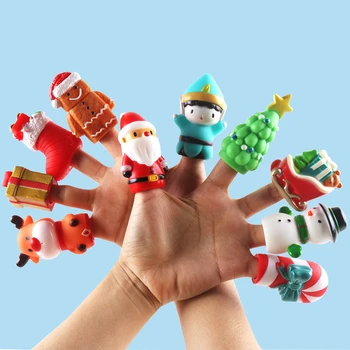 

10PCS Christmas Finger Doll Mini Cute Santa Claus Elk Snowman Hand Decoration Finger Puppets Gift Toys