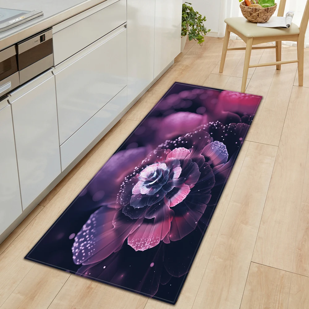 Kitchen Bedroom Living Room Hallway Floor Rug Home Anti-slip Entrance Doormat 3D Flowers Pattern
