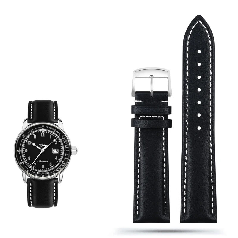 Blue Genuine Leather Watch Band Strap, 21mm/22mm – Premium Replacement Watch Strap Belt Bracelet