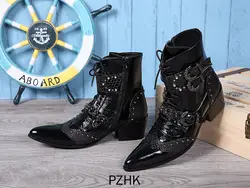 Botas Masculina/2019; мужские кожаные ботинки с острым носком; Модная Джинсовая обувь для отдыха; обувь с заклепками