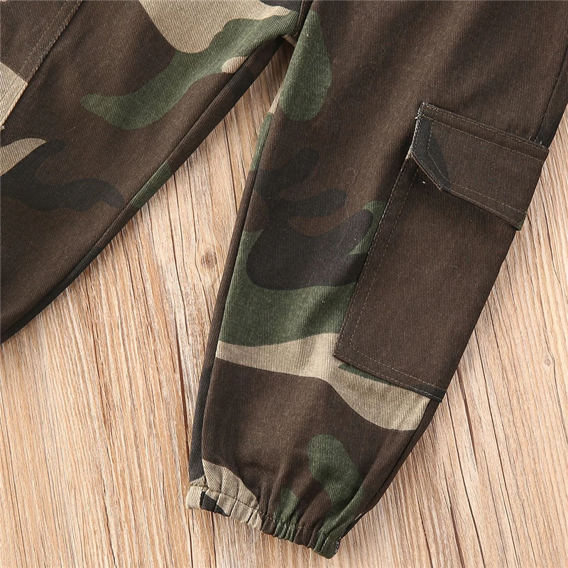 Kids Clothing Set, Kids T Shirt, Girls Clothing Set 1-6Y Fashion Kids Baby Girl Clothing Girl Outfits Black Short Sleeve Off Shoulder T-shirt Tops+Camouflage Pants Outfit 2pcs