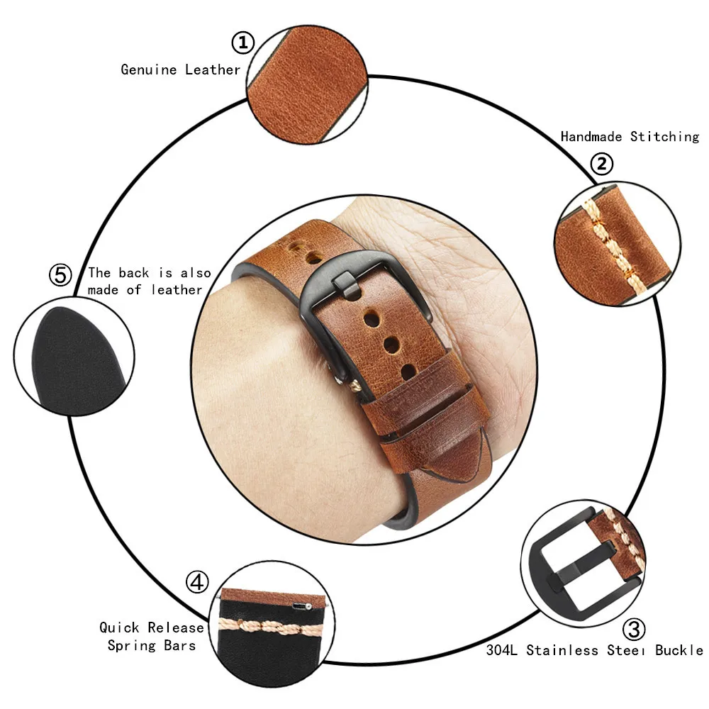 Men Luxurious Cowhide Watchbands 20mm 22mm Oil Wax Leather Watch Bracelet Straps For Panerai Watch Accessories