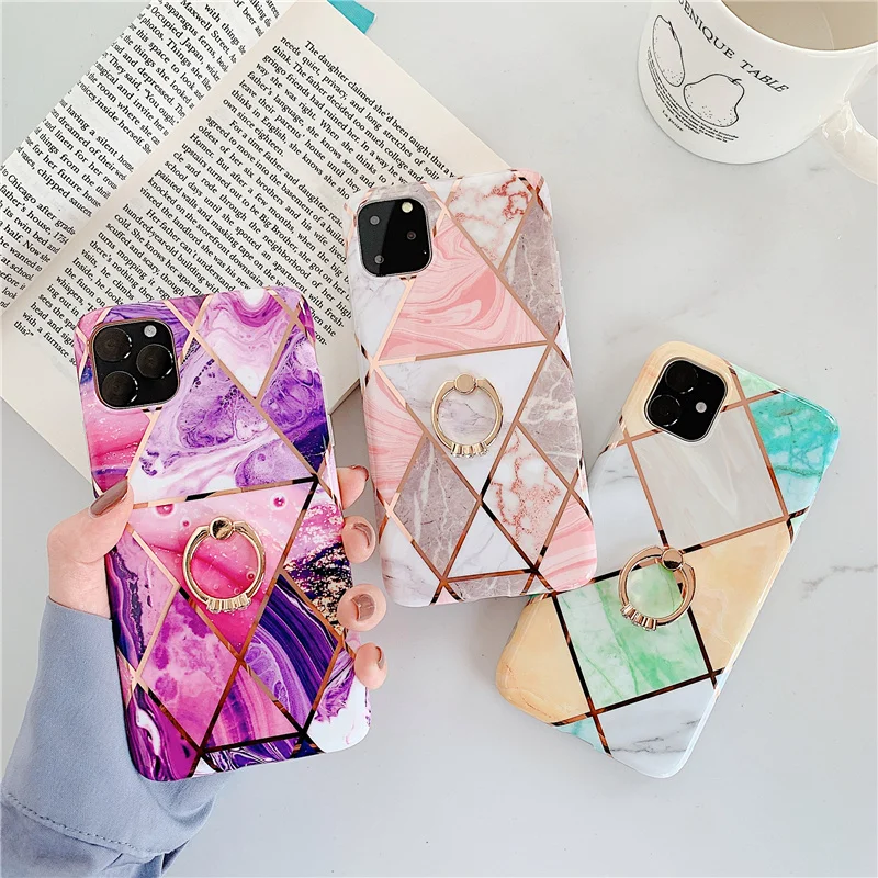 

Finger ring bracket plating marble case for iPhone XS MAX XR X 11 8 7 Plus SE cover for Samsung Galaxy S9 S8 S10 Plus soft coque