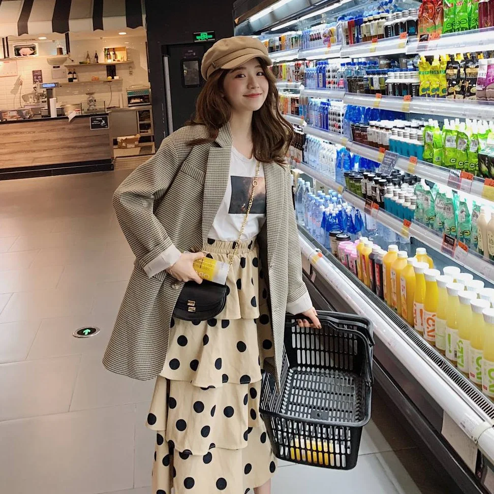 

Photo Shoot Main Push CHIC Young-Style Accent Thousands of Birds Mid-length Single Breasted Loose-Fit Suit Loose-Fit Ol Coat Wom