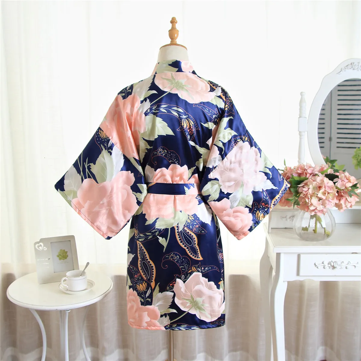 Новый большой цветок пиона шелковое свадебное платье невесты кимоно кардиган платье тонкое женское летнее Ночное платье халат юката Новый