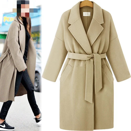 Luzuzi осень зима Новая модная теплая зимняя одежда женское Шерстяное Пальто с отворотом куртка свободное кружевное пальто Верхняя одежда
