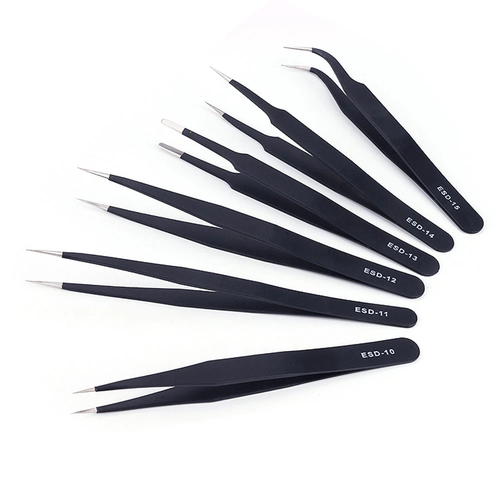 

6pcs ESD Anti-Static Stainless Steel Tweezers Set Maintenance Repair Tool Kit Anti Static Model Making Tool Hand Tool Set