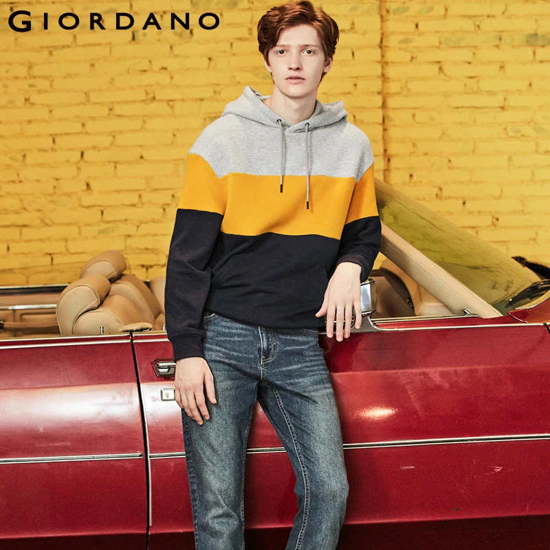 Giordano мужские толстовки Модные контрастные толстовки с капюшоном Kanga карманные топы с длинными рукавами Sudaderas Para Hombre 01029787