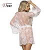Comeondear Long Sleeve Bride Robe Women Plus Size 5XL Lace Nightgown For Full Sexy Bathrobe Transparent White Bata Mujer RB80528 ► Photo 3/6