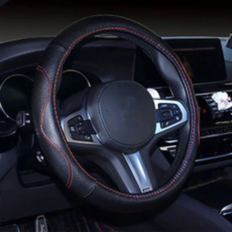 Черная красная крышка рулевого колеса автомобиля для 38 см диаметр рулевого колеса имитация кожи крышка рулевого колеса протектор