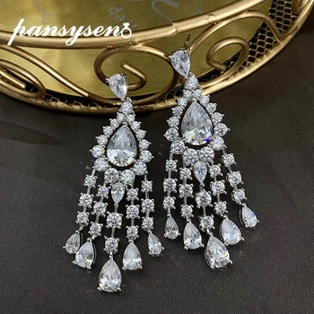 

PANSYSEN 100% Solid 925 Sterling Silver Wedding Long Tassel Earrings Fine Jewelry Drop Dangle Earrings for Women Drop Shipping