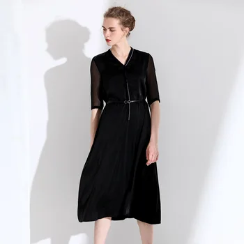 

2019 Summer and autumn v-neck dress short sleeve lace up elegant waist dress women 2L19285