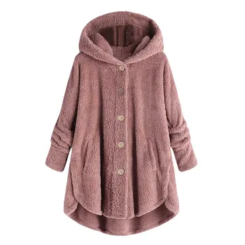 

2020 Winer Plush Women Winter Coat Plus Size 5xl Button Pocket Casual Loose Tops Hooded Wool Coat Winter Outwear #YL10