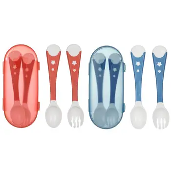 

Children's Twisted Fork Bendable Spoon Set Baby Food Supplement Tableware Learning To Eat Spoon Twisted Spoon Fork In Stock