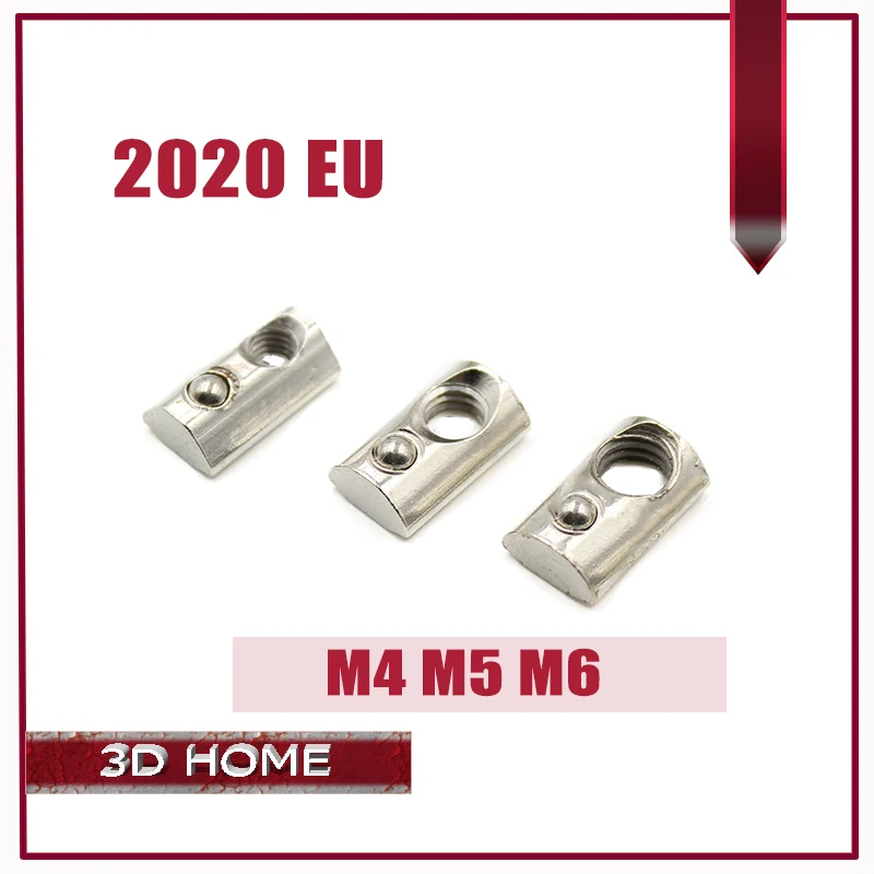 

50Pcs M4 M5 M6 T Spring Nut Half Round Elasticity Spring Nut Block For 2020 EU Standard Aluminium Profile Slot Groove 6