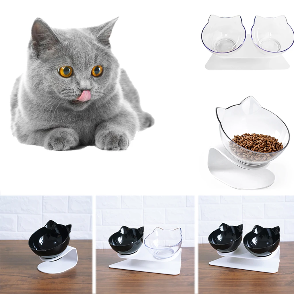 Non Slip Pet Cat Bowls Double Bowls With Raised Stand Pet Food And Water Bowls For 2
