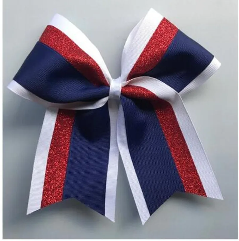 

7.5inch Softball Hair Bows/White and custom color hairbows/Glitter Hair Bow Elastic rubber band Hair accessory hair bows 20pcs