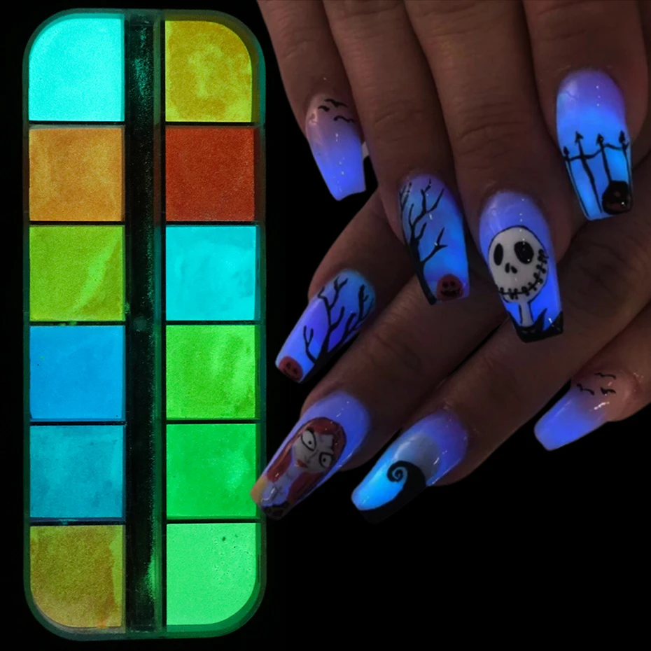 蛍光ネイルグリッターパウダー ネオン 蛍光 グリーン ブルーライト マニキュアアクセサリー Nail Glitter Aliexpress