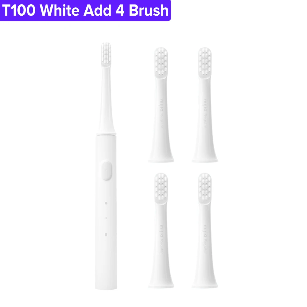 White Add 4 Brush Xiaomi Mijia T100 звуковая электрическая зубная щетка смарт-взрослая ультра звуковая автоматическая зубная щетка USB перезаряжаемая Водонепроницаемая зубная щетка - Цвет: White Add 4 Brush