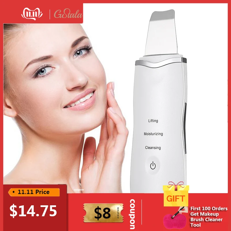 Billig Wiederaufladbare Ultraschall Gesicht Haut Wäscher Gesichts Reiniger Peeling Vibration Mitesser Entfernung Peeling Poren Reiniger Werkzeuge