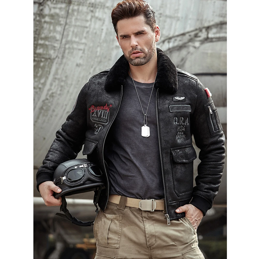 2019 Mens Black Shearling Jas Leren Jas Bontjas B6 Airforce Vlucht Jas Heren Winterjassen 2019 Mens Black Shearling Jas Leren Jas Bontjas B6 Airforce Vlucht Jas Heren Winterjassen
