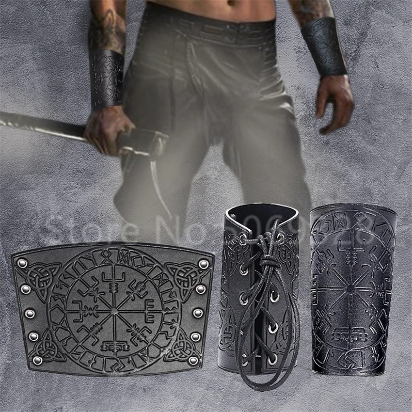 Viking Leather Bracer 1 Pc Cosplay Props Faux Costume Lace Up Arm Armor Cuff Cross String Steampunk Medieval Gauntlet Wristband |