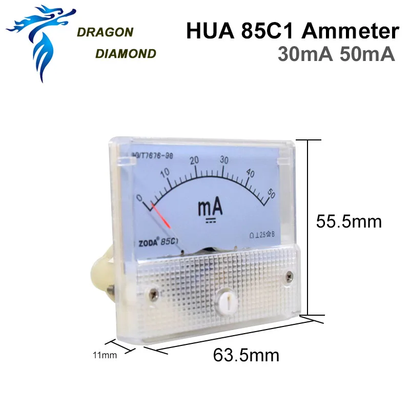 DRAGON DIAMOND 50mA Амперметр HUA 85C1 DC 0-50mA аналоговая Amp панельный измеритель тока для CO2