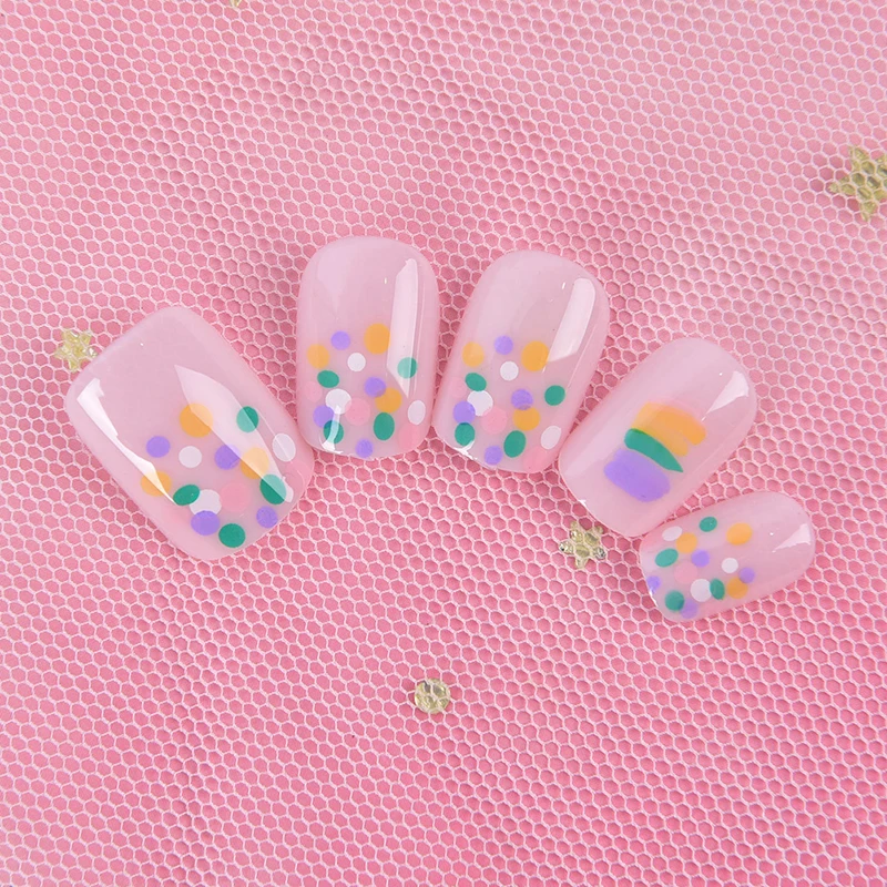 24Pcs Rainbow Dot Pattern Fake Nails False Nail Tips Manicure Children Nail DIY Nail Toy Creative