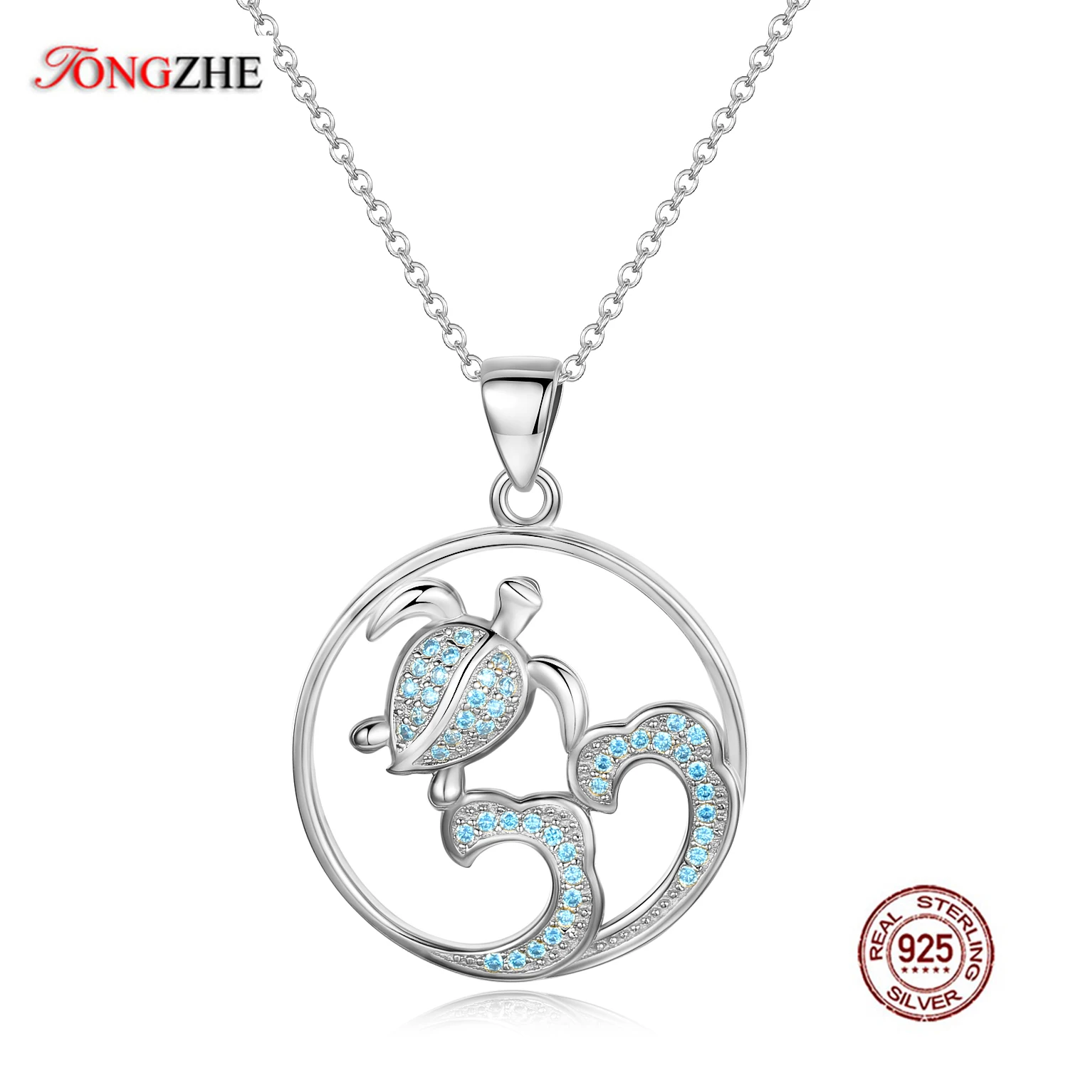 TONGZHE 2018 Fashion Long Necklaces Pendant Tortoise Luxury Round Blue CZ Chokers For Women Gift Factory Wholesale | Украшения и