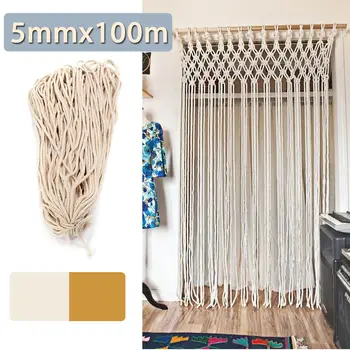 

5mmx100m Braided 100% Natural Cotton Rope Twisted Cord Rope DIY Craft Macrame Woven String for Plant Hanger Wall Hanging