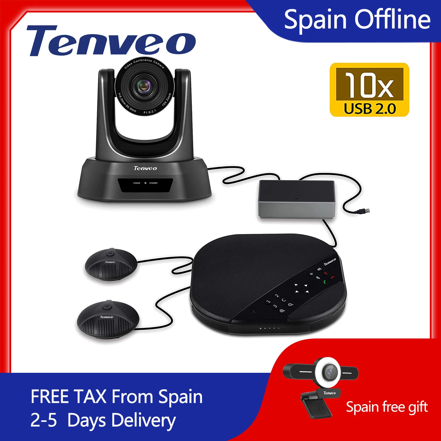 Tenveo va3000e 2mp 10x zoom solução de vídeo conferência de áudio sistema de videoconferência grupo speakerphone e hub para transmissão-0
