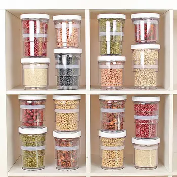 

Adjustable Containers Telescopic Storage Tank Jar Press Strench Type Airtight Tank Bottle with Lid Kitchen Grain Organizer
