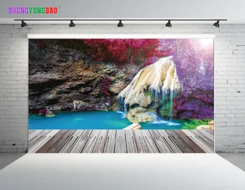 

SHENGYONGBAO Vinyl Digital Printed Backdrops for Photography Lake waterfall Wood planks theme Photo Studio Background SZ-87