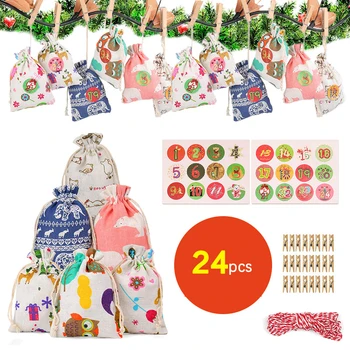 

Christmas Gift Bundle Pocket Digital Printed Cotton Bag Drawstring Candy Gift Wrapping Bag Christmas Gift Bag