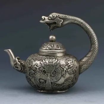 

Collection Chinese Tibetan silver hand-carved dragon teapot