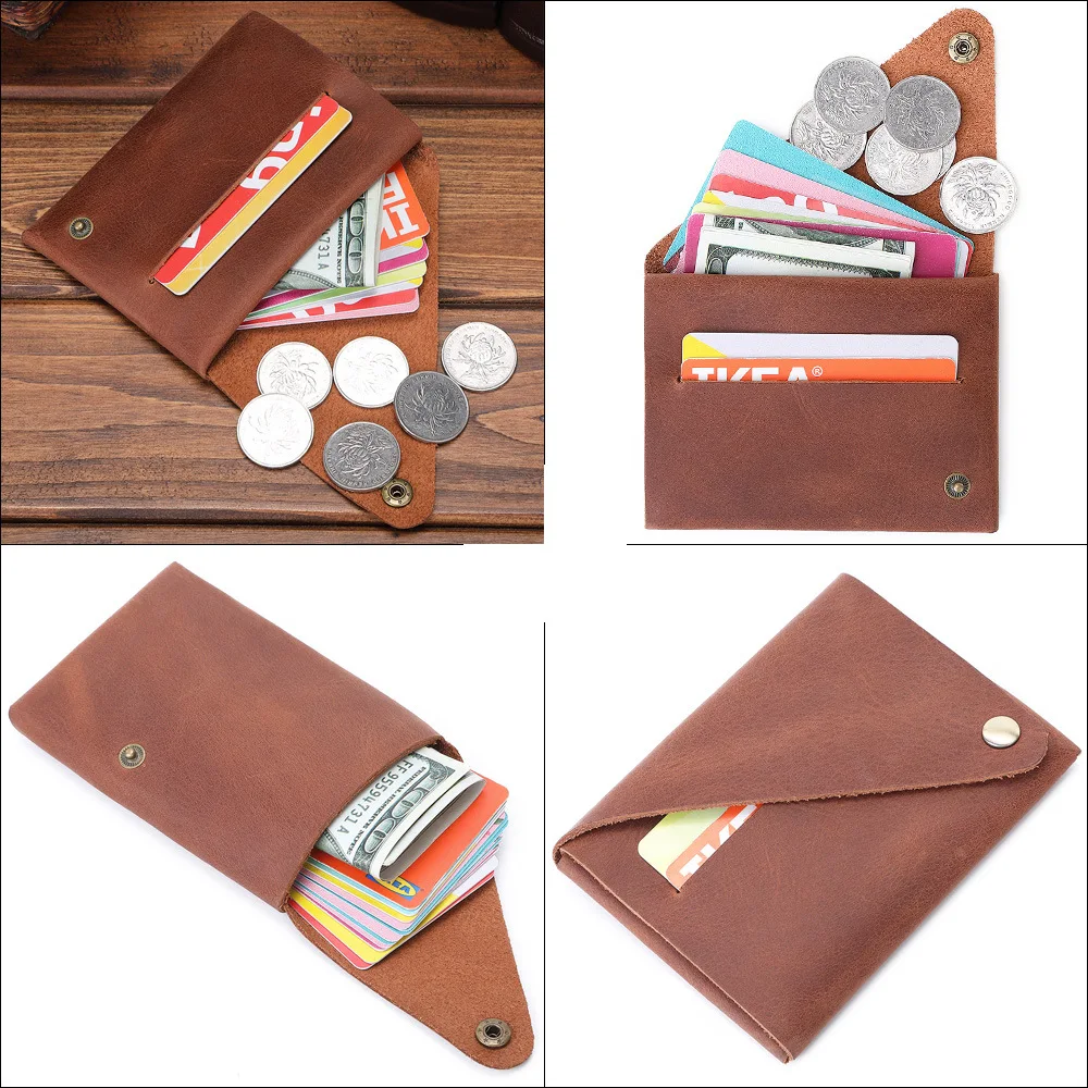 New Short Wallet Genuine Leather Men's Small Card Bag Female Vintage Coin Purse Mini Wallets Card Holder for Men Cash Money Bags