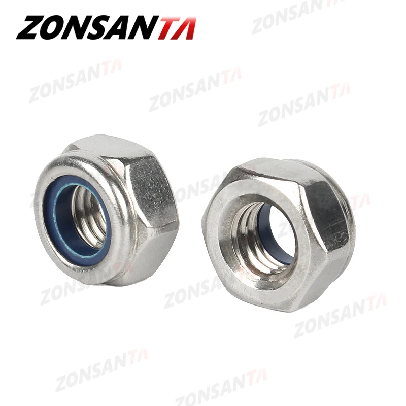 ZONSANTA нейлон Locknut 304 Нержавеющая сталь шестигранный замок для шестигранного ключа