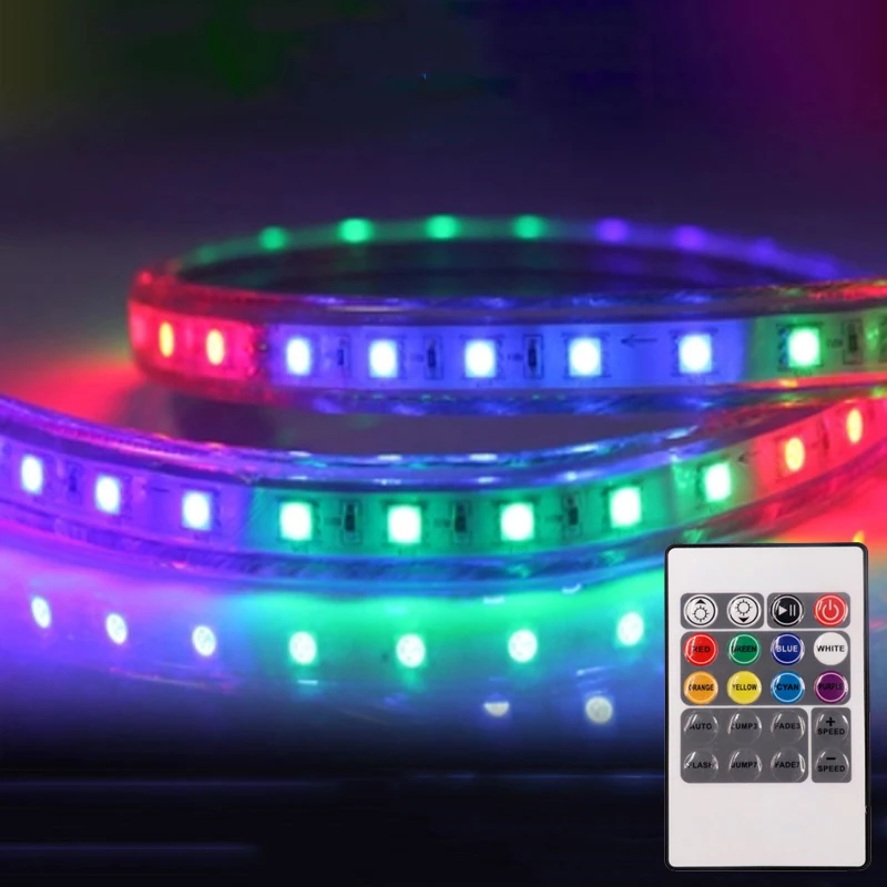 

Remote Control SMD 5050 RGB Flexible LED Strip Light 220V 60 LED/M IP67 16 Colours Changing LED Rope Tape Light