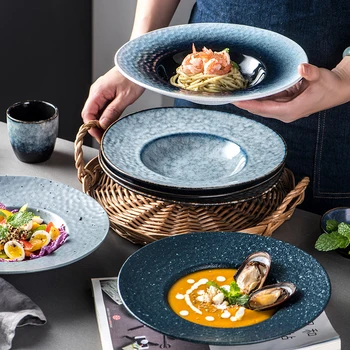 

Japanese Art Ceramic Straw Hat Plate Household Round Western Food Ramen Fruit Plate Hotel Restaurant Tableware Kitchen Supplies