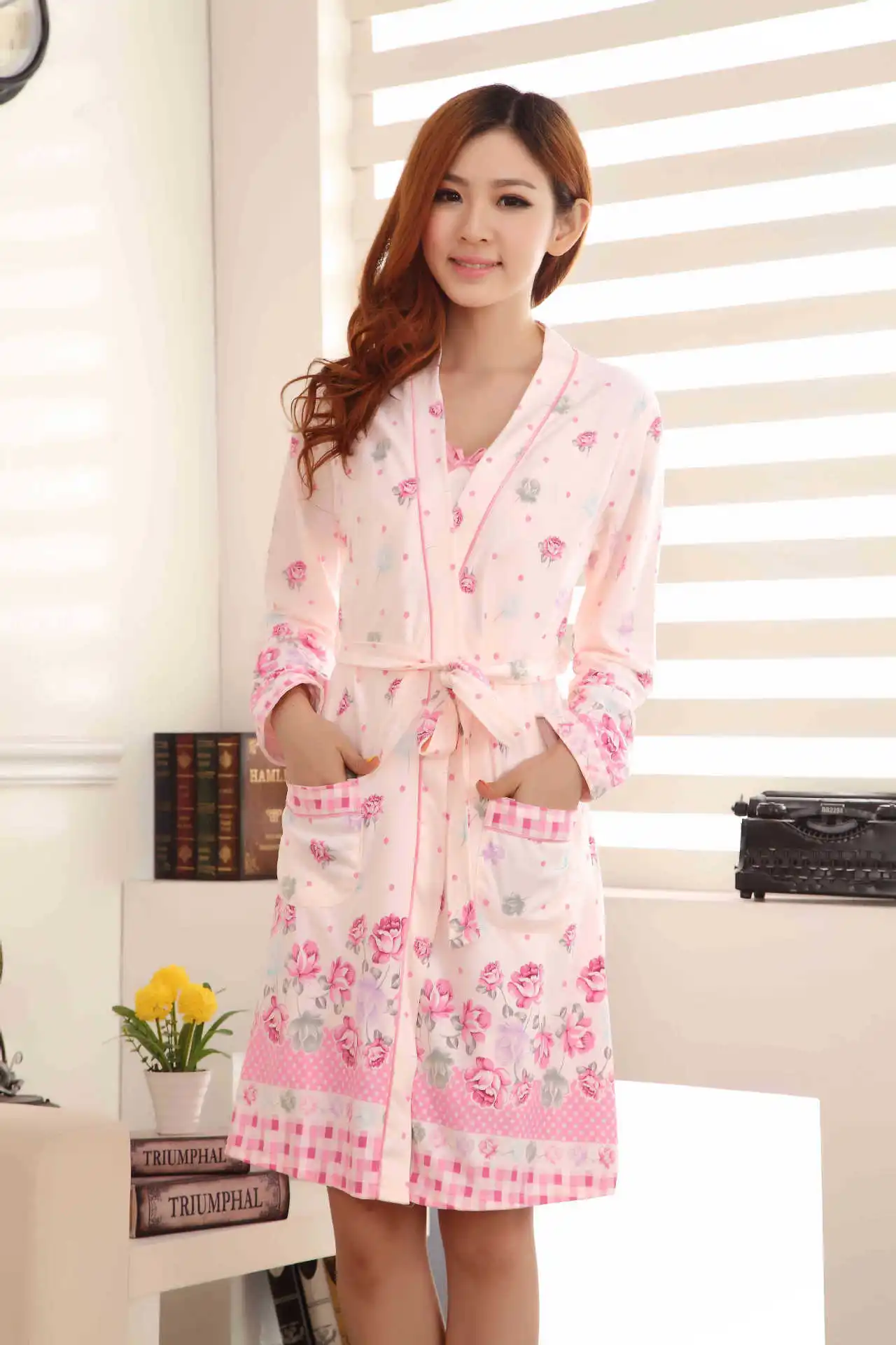 Night Robe Sleepwear Dress Two-Piece SetAutumn And Summer Cartoon Long-Sleeve Pajamas Strap Nightdress Tracksuit Nightgown